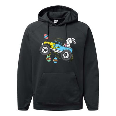 Easter Bunny Riding Monster Truck Cute Boy Performance Fleece Hoodie