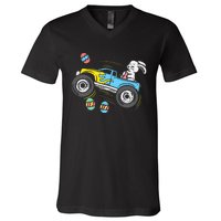 Easter Bunny Riding Monster Truck Cute Boy V-Neck T-Shirt