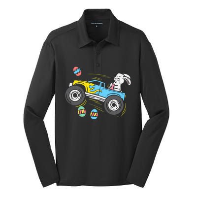 Easter Bunny Riding Monster Truck Cute Boy Silk Touch Performance Long Sleeve Polo