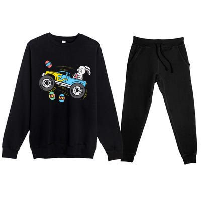 Easter Bunny Riding Monster Truck Cute Boy Premium Crewneck Sweatsuit Set