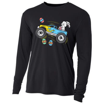 Easter Bunny Riding Monster Truck Cute Boy Cooling Performance Long Sleeve Crew