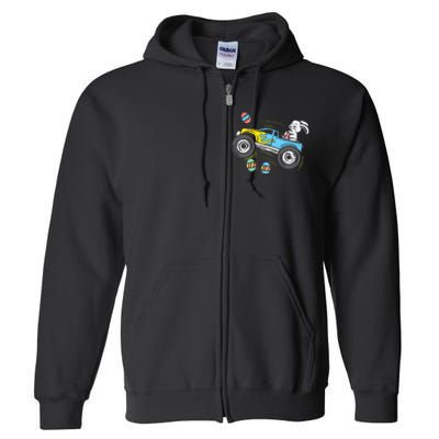 Easter Bunny Riding Monster Truck Cute Boy Full Zip Hoodie