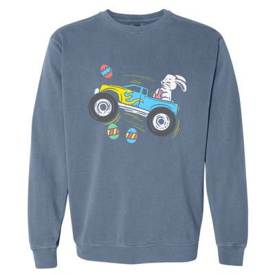 Easter Bunny Riding Monster Truck Cute Boy Garment-Dyed Sweatshirt