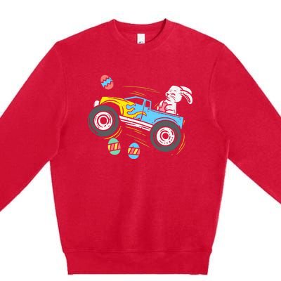 Easter Bunny Riding Monster Truck Cute Boy Premium Crewneck Sweatshirt