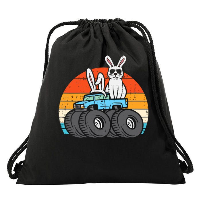 Easter Bunny Rabbit Monster Trucks Retro Boy Drawstring Bag