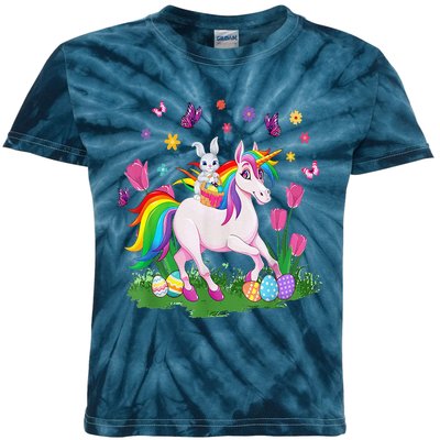 Egg Basket Rabbit Riding Unicorn Happy Easter Day Outfit Kids Tie-Dye T-Shirt