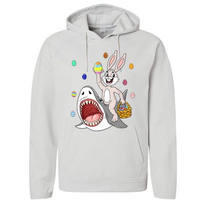 Easter Bunny Riding Shark Funny Eggs Basket Boy Girl Performance Fleece Hoodie