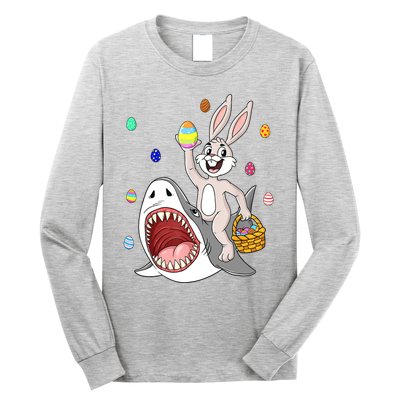 Easter Bunny Riding Shark Funny Eggs Basket Boy Girl Long Sleeve Shirt