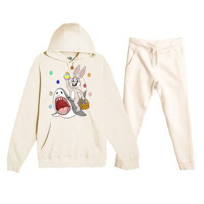 Easter Bunny Riding Shark Funny Eggs Basket Boy Girl Premium Hooded Sweatsuit Set