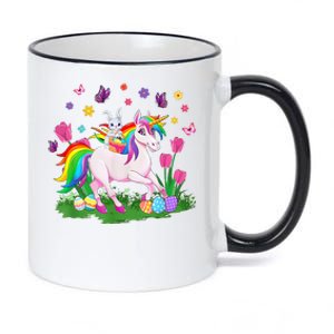 Eggs Bunny Rabbit Riding Unicorn Basket Happy Easter Day 11oz Black Color Changing Mug