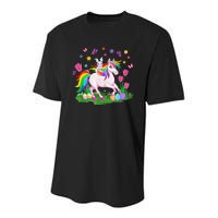 Eggs Bunny Rabbit Riding Unicorn Basket Happy Easter Day Youth Performance Sprint T-Shirt