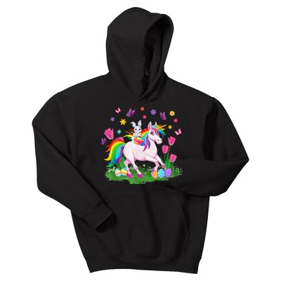 Eggs Bunny Rabbit Riding Unicorn Basket Happy Easter Day Kids Hoodie