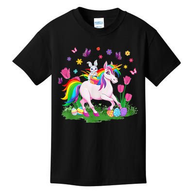 Eggs Bunny Rabbit Riding Unicorn Basket Happy Easter Day Kids T-Shirt