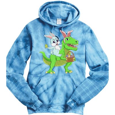 Easter Bunny Riding Dinosaur T Rex Easter Tie Dye Hoodie