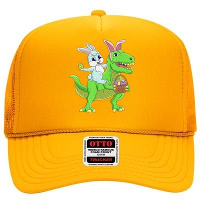 Easter Bunny Riding Dinosaur T Rex Easter High Crown Mesh Back Trucker Hat