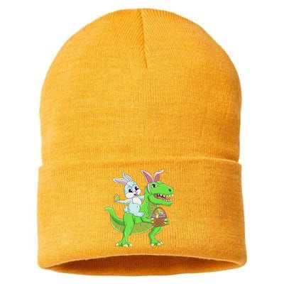 Easter Bunny Riding Dinosaur T Rex Easter Sustainable Knit Beanie