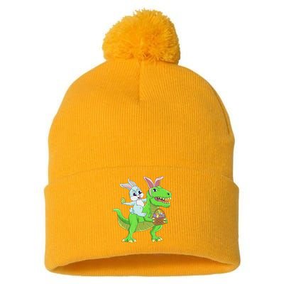 Easter Bunny Riding Dinosaur T Rex Easter Pom Pom 12in Knit Beanie