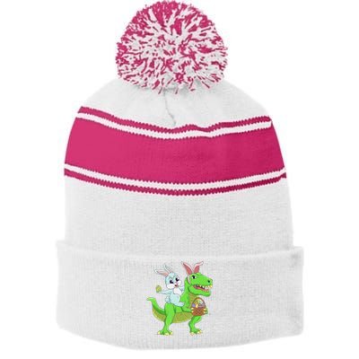 Easter Bunny Riding Dinosaur T Rex Easter Stripe Pom Pom Beanie