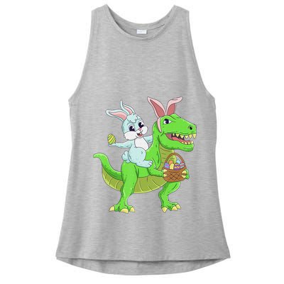 Easter Bunny Riding Dinosaur T Rex Easter Ladies PosiCharge Tri-Blend Wicking Tank