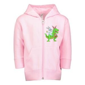 Easter Bunny Riding Dinosaur T Rex Easter Toddler Zip Fleece Hoodie