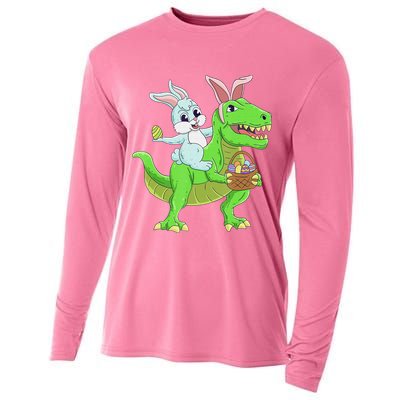 Easter Bunny Riding Dinosaur T Rex Easter Cooling Performance Long Sleeve Crew