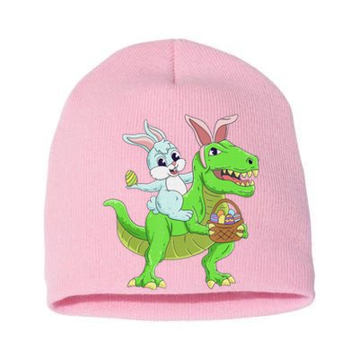 Easter Bunny Riding Dinosaur T Rex Easter Short Acrylic Beanie