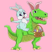 Easter Bunny Riding Dinosaur T Rex Easter Short Acrylic Beanie
