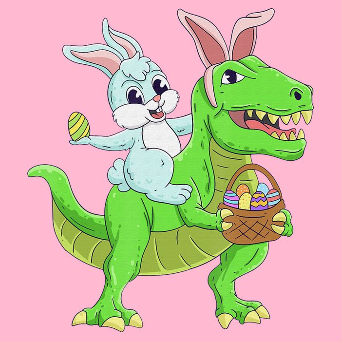 Easter Bunny Riding Dinosaur T Rex Easter Short Acrylic Beanie