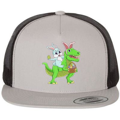 Easter Bunny Riding Dinosaur T Rex Easter Flat Bill Trucker Hat