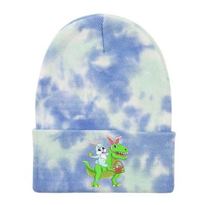 Easter Bunny Riding Dinosaur T Rex Easter Tie Dye 12in Knit Beanie