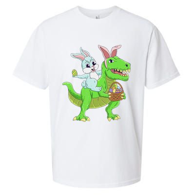 Easter Bunny Riding Dinosaur T Rex Easter Sueded Cloud Jersey T-Shirt