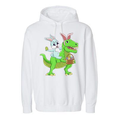 Easter Bunny Riding Dinosaur T Rex Easter Garment-Dyed Fleece Hoodie