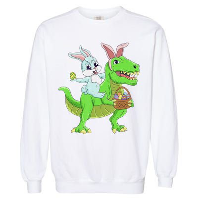 Easter Bunny Riding Dinosaur T Rex Easter Garment-Dyed Sweatshirt