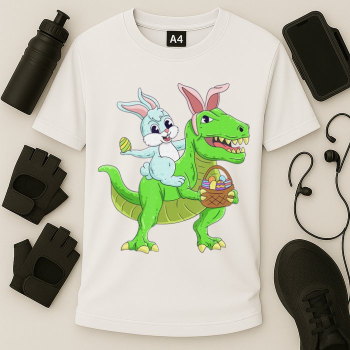 Easter Bunny Riding Dinosaur T Rex Easter Performance Shirt