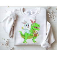 Easter Bunny Riding Dinosaur T Rex Easter Sweatshirt