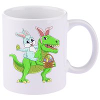 Easter Bunny Riding Dinosaur T Rex Easter 11oz C Handle Ceramic Mug