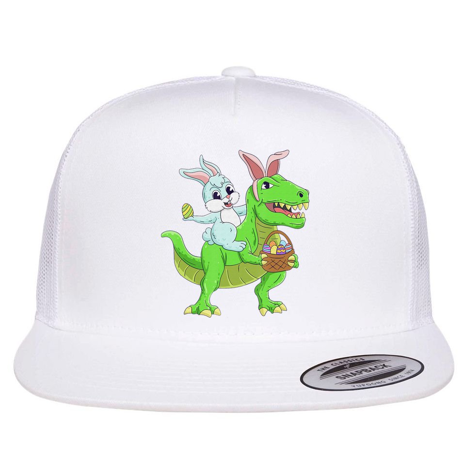 Easter Bunny Riding Dinosaur T Rex Easter Flat Bill Trucker Hat