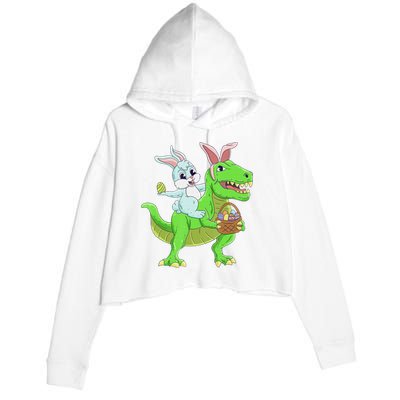 Easter Bunny Riding Dinosaur T Rex Easter Crop Fleece Hoodie