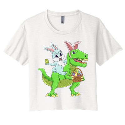 Easter Bunny Riding Dinosaur T Rex Easter Crop Top