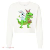 Easter Bunny Riding Dinosaur T Rex Easter Cropped Pullover Crew