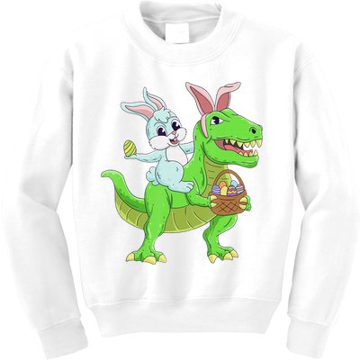 Easter Bunny Riding Dinosaur T Rex Easter Kids Sweatshirt