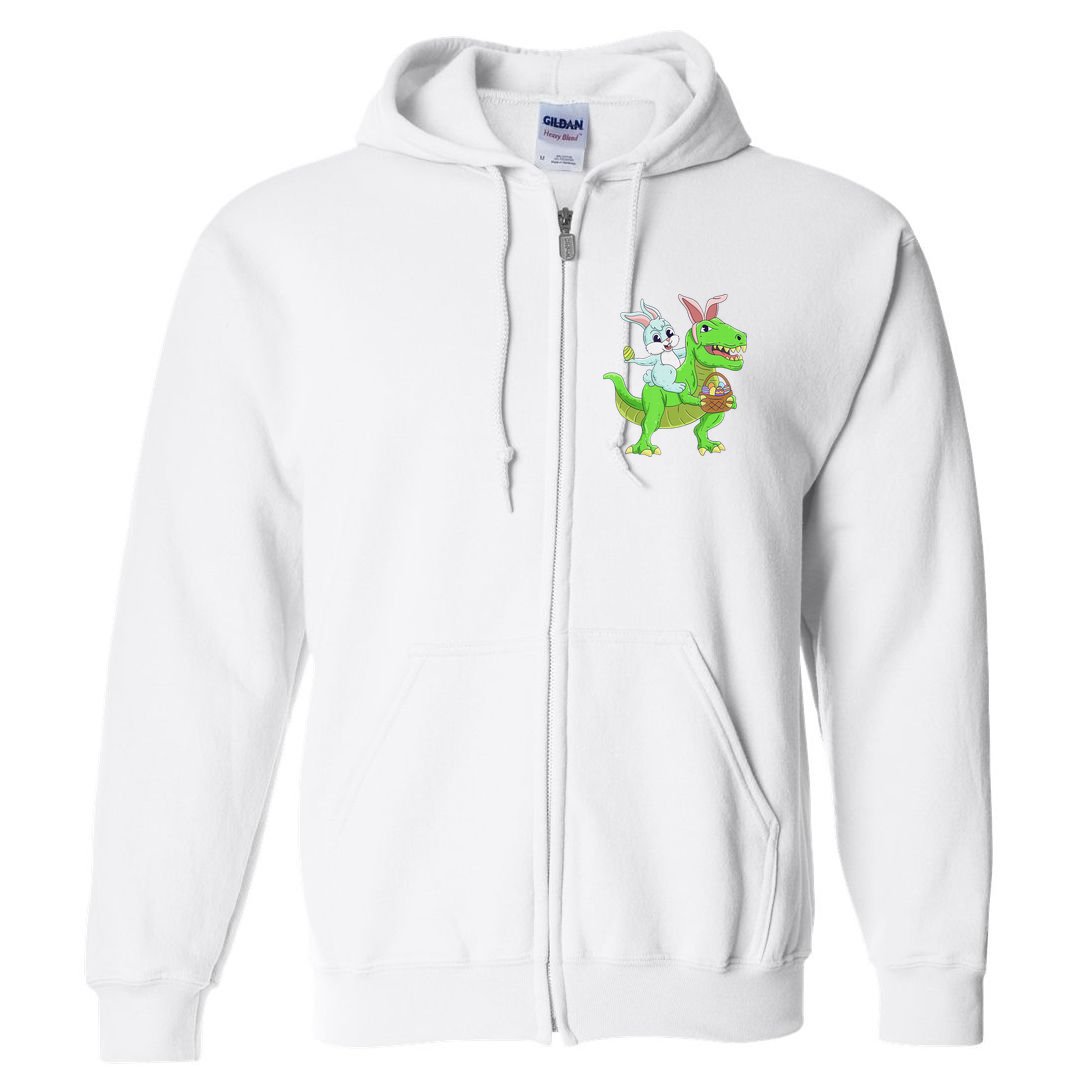 Easter Bunny Riding Dinosaur T Rex Easter Full Zip Hoodie