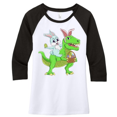 Easter Bunny Riding Dinosaur T Rex Easter Women's Tri-Blend 3/4-Sleeve Raglan Shirt