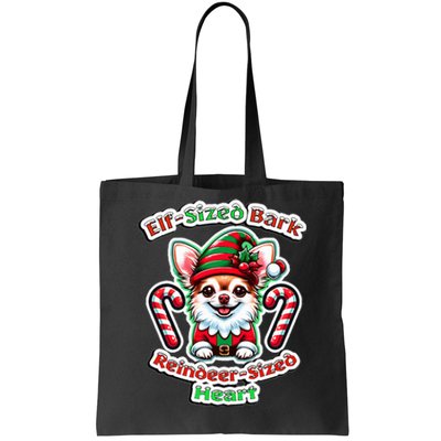 Elf-Sized Bark Reindeer Sized Heart Festive Chihuahua Tote Bag