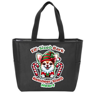 Elf-Sized Bark Reindeer Sized Heart Festive Chihuahua Zip Tote Bag