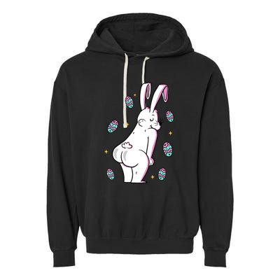 Easter Bunny Rabbit Butt Funny Colorful Eggs Garment-Dyed Fleece Hoodie