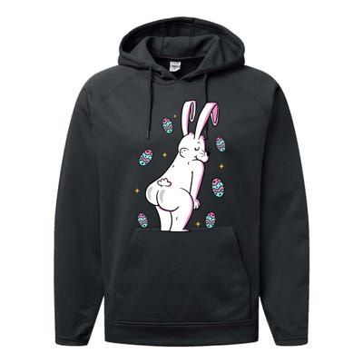 Easter Bunny Rabbit Butt Funny Colorful Eggs Performance Fleece Hoodie