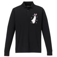 Easter Bunny Rabbit Butt Funny Colorful Eggs Performance Long Sleeve Polo