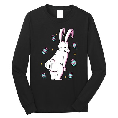 Easter Bunny Rabbit Butt Funny Colorful Eggs Long Sleeve Shirt