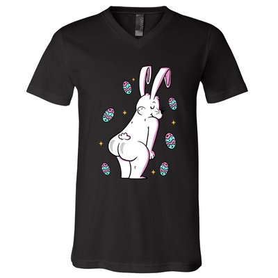 Easter Bunny Rabbit Butt Funny Colorful Eggs V-Neck T-Shirt